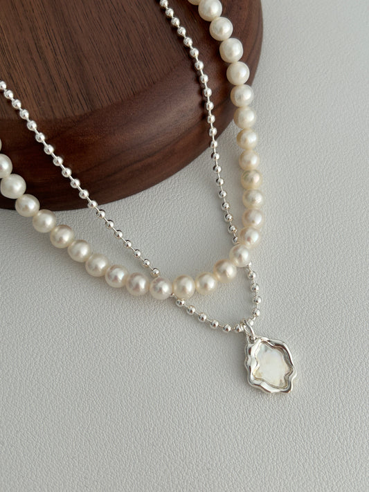 Double Layer Chain S925 Silver Natural Pearl Necklace Handmade Jewelry