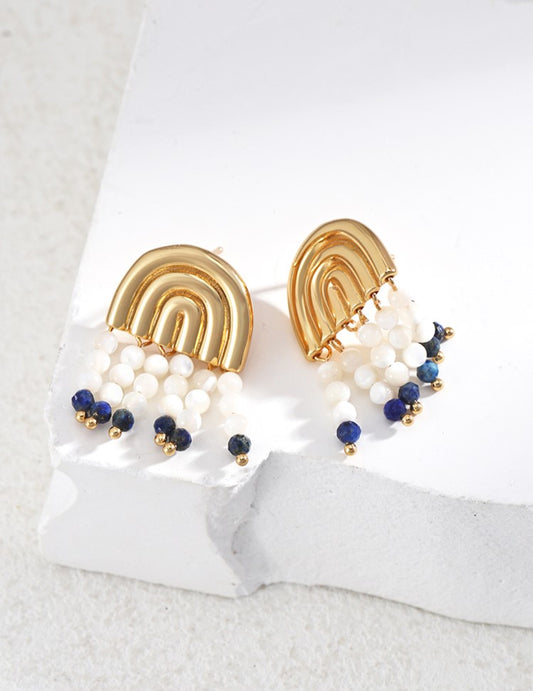 Earrings S925 Silver 18K Gold-Plated Agate Handmade Jewelry
