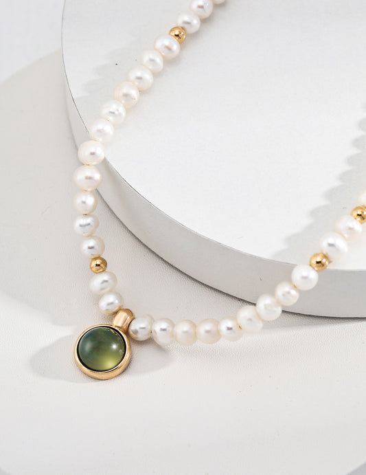 Necklace S925 Silver 18K Gold-Plated Natural Pearl Agate Gemstone Handmade Jewelry